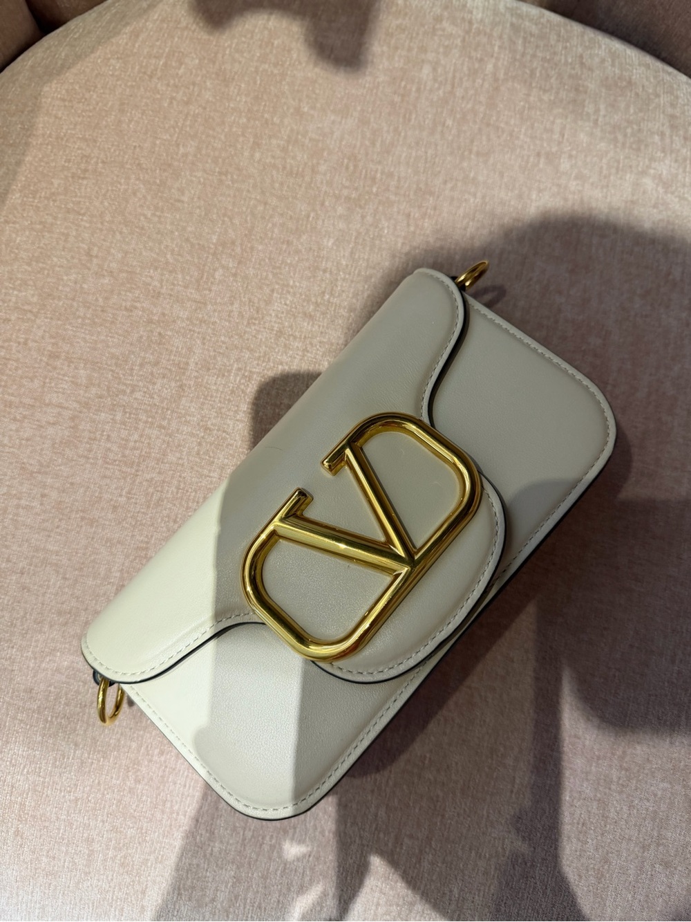 Valentino Garavani Ivory VLogo Shoulder Bag calfskin